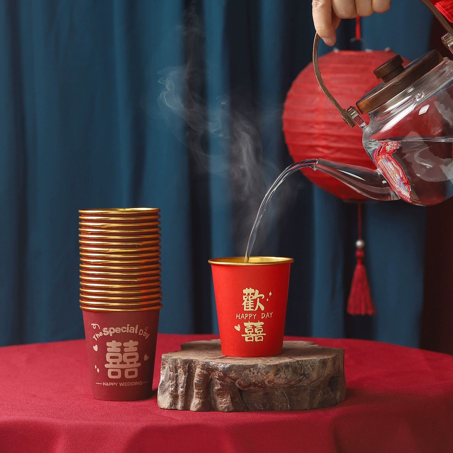 Свадебный банкет, красная утолщенная чашка для воды, свадебный бумажный стаканчик, одноразовый стаканчик, свадебные, помолвочные, домашние свадебные принадлежности, коллекция