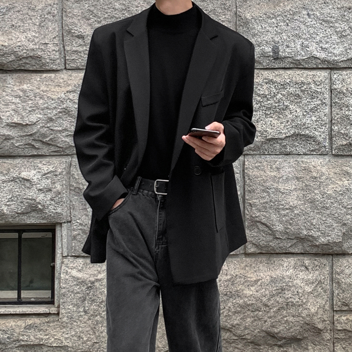 Live 2024 Autumn Wear Korean Shoulder Pad Small Suit Men's Loose Casual Suit Jacket plus size