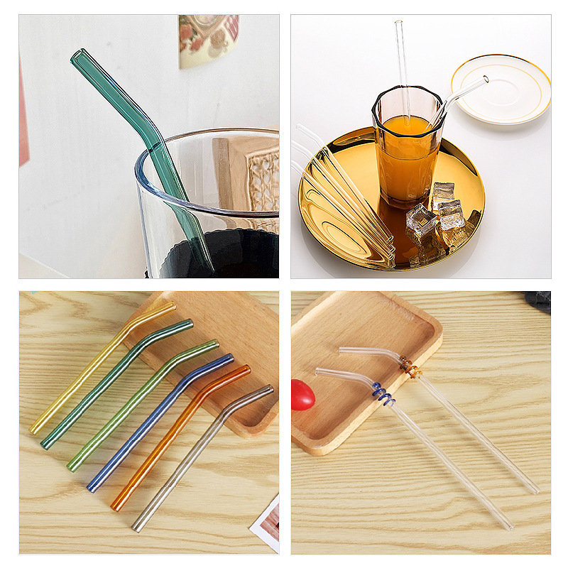 Paja de vidrio borosilicato al por mayor cabeza redonda tubo recto codo color tubo transparente jugo leche té café bebida paja