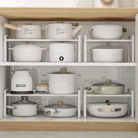 可伸缩厨房分层置物架橱柜隔板分层架柜内调料收纳锅具架桌面架子