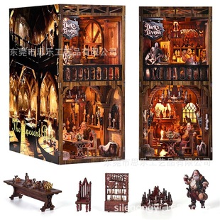 Customized Ancient Bar DIY Cabin Model House Bookend 3D Stereo Assembled Toy Building Blocks Wooden Art Gift