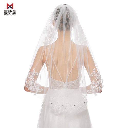 Cross-border supply bridal veil Korean style wedding dress single layer hair comb veil car bone lace sticky diamond forest style retro veil