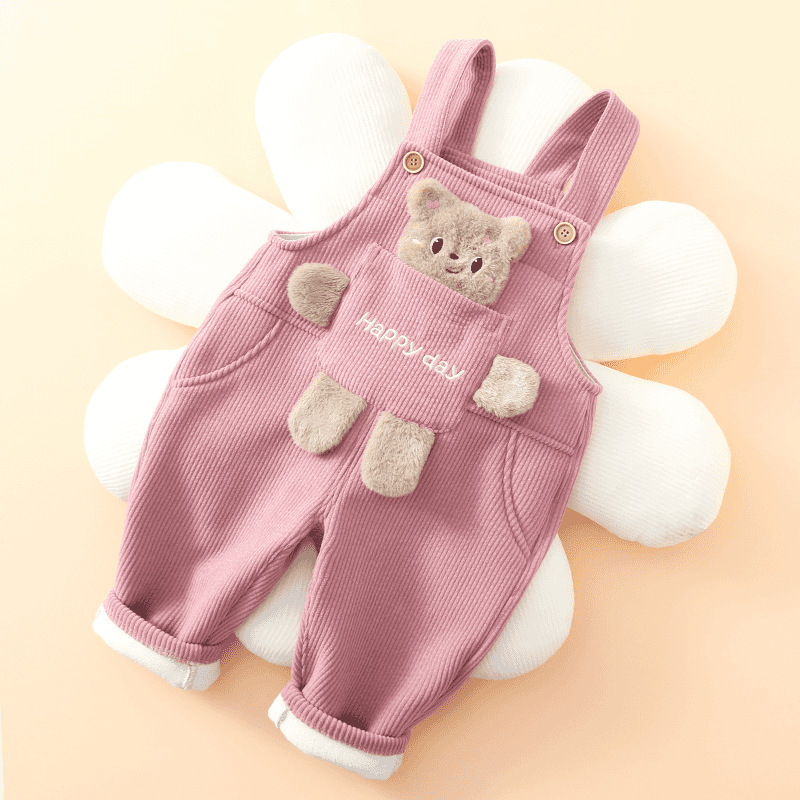 Baby Overalls Fleece-Lined Thickened Boys' Autumn Outfit One-Piece Fleece One-Year-Old Children's Girls' Cotton Infant Pants Autumn and Winter