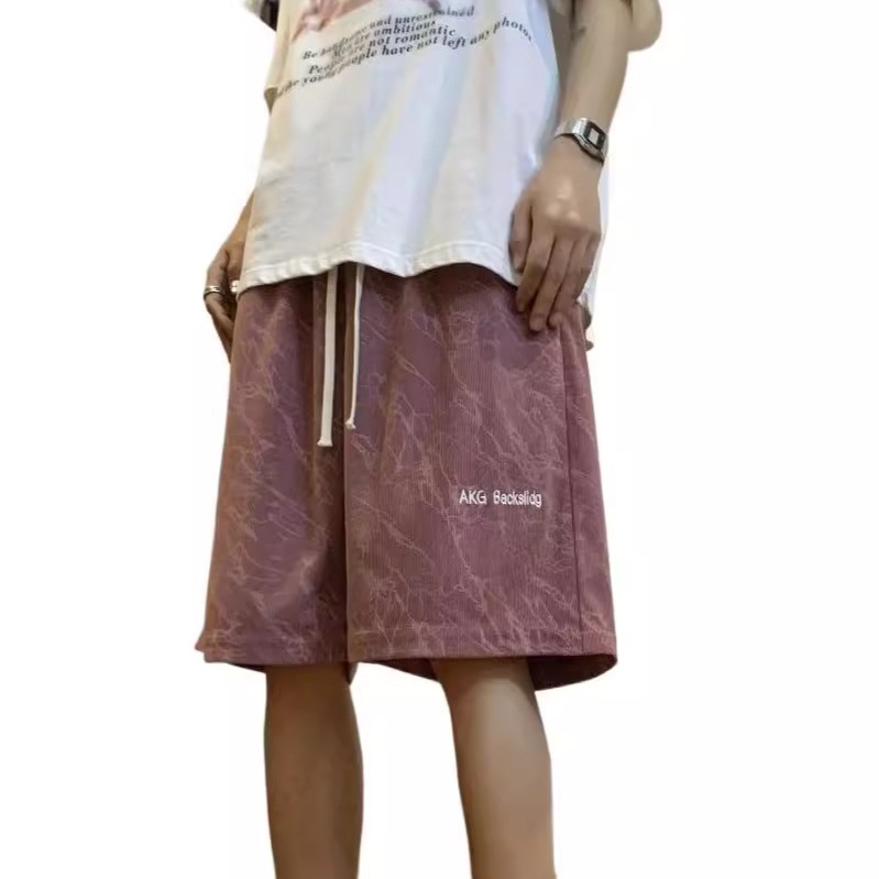 Pantalones cortos bordados rosas para niños verano nuevo estilo ropa exterior marca de moda americana pantalones casuales deportivos sueltos y transpirables para hombres