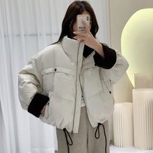 撞色立领短款羽绒服女2025冬季新款加厚宽松保暖小个子面包外套