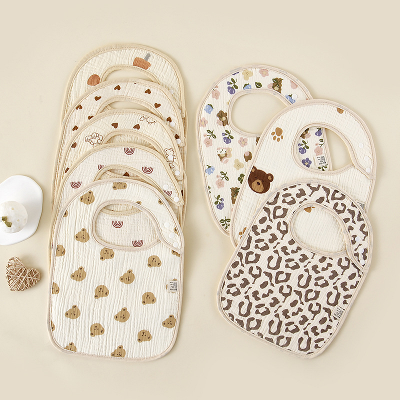 25*35 Pure Cotton Six-Layer Bib for Babies, Enlarged and Thickened, Adjustable Snap Button U-Shaped Feeding Bib for Children