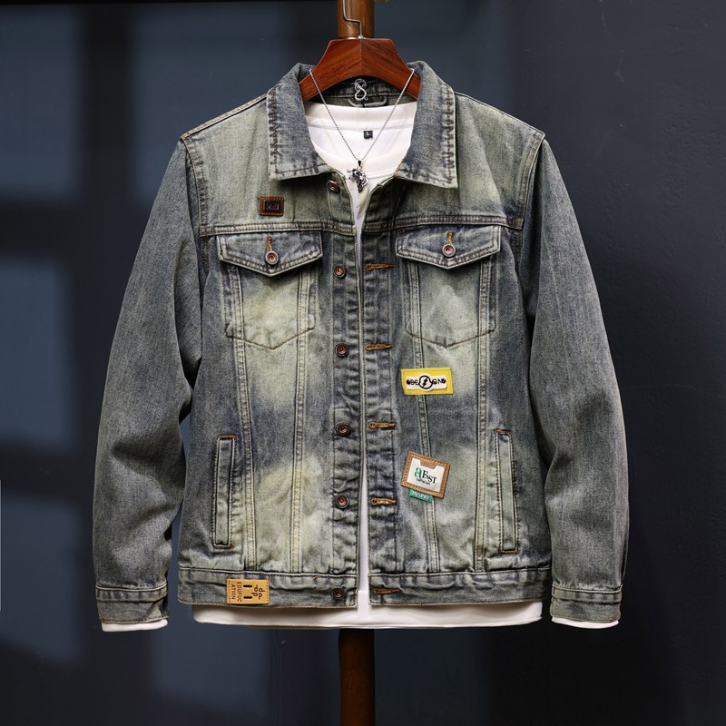 Giacca di jeans uomo classica retro ampia con colletto a revers_voghion.com