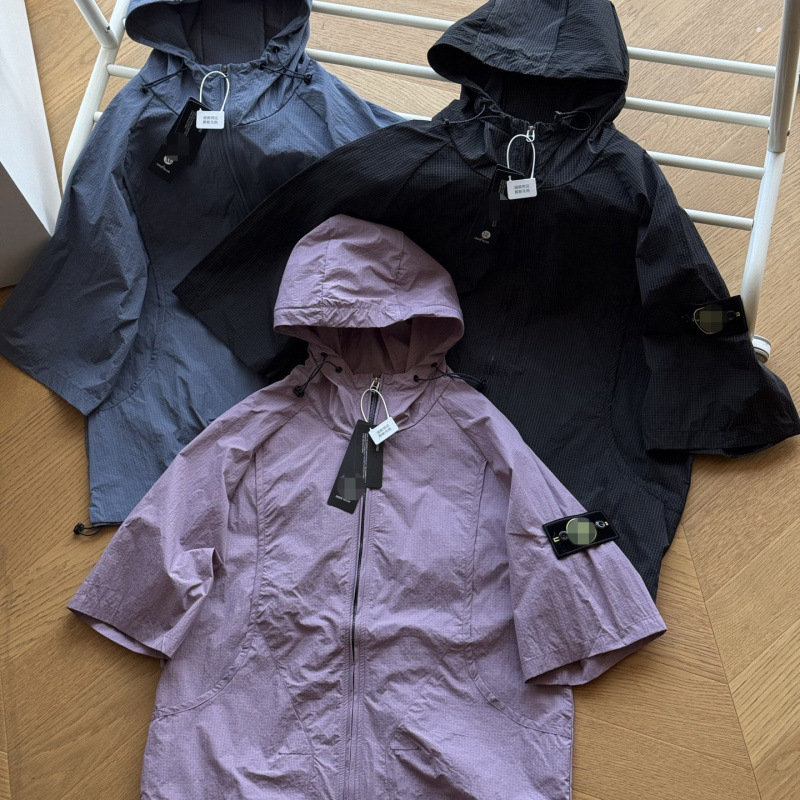 跨境高品质STO石头机能工装风凯乐格尼龙短袖外套男女情侣连帽衫