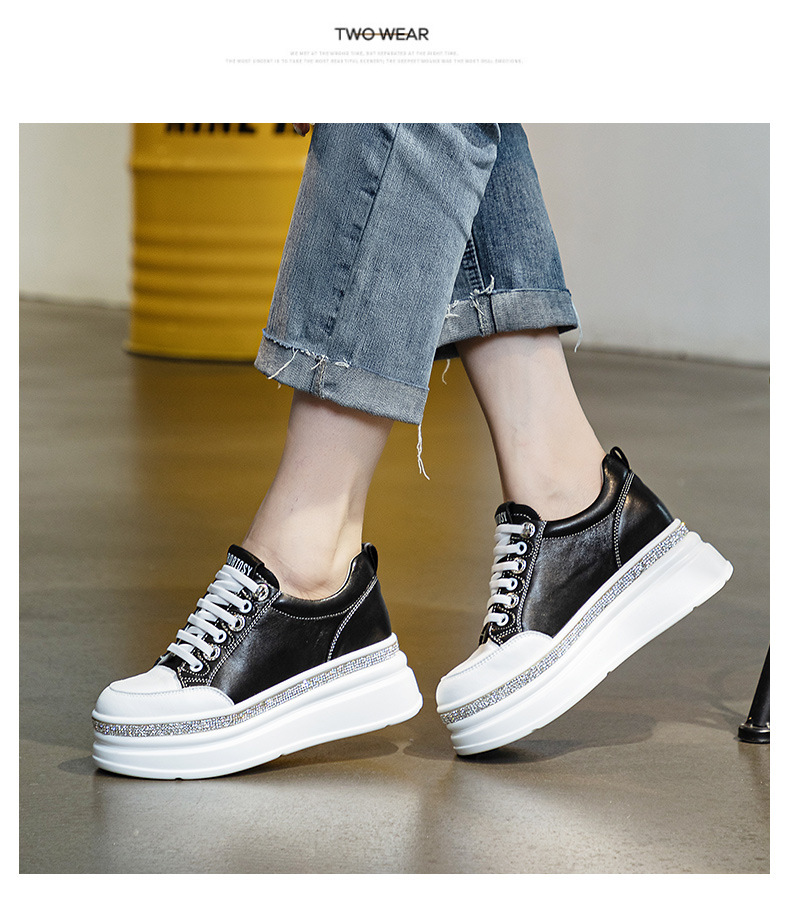 Genuine Leather White Women, Slip-On, 2025 Autumn New Thick-Soled Casual Shoes, Lightweight, Height-Increasing Sneakers_vogvips.com