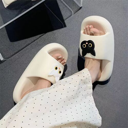 Cat EVA Pudding Thick Sole Slippers for Women - Summer Season New Model, Heel-lifting, Indoor and Outdoor Wear, Anti-slip, Anti-odor, Durable