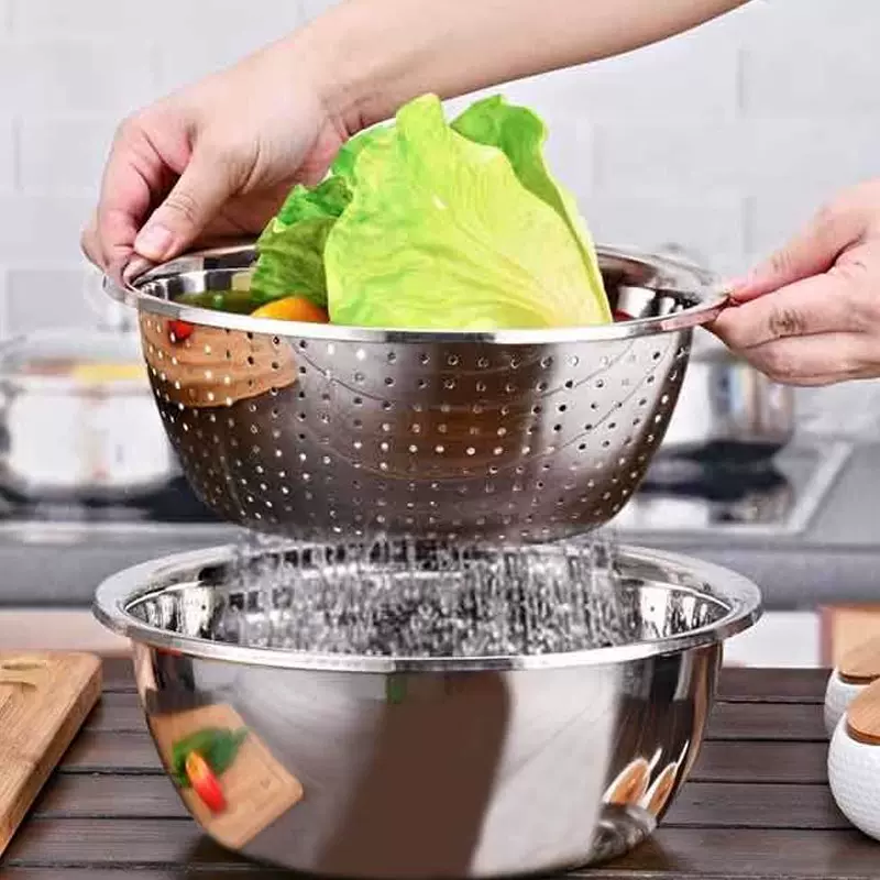 厂家批发不锈钢加厚调味料盆洗菜盆沥水篮家用厨房打蛋和面洗米盆