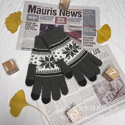 Creative ladies jacquard touch screen gloves wholesale winter warm gloves plus velvet and thickening manufacturers hot sale