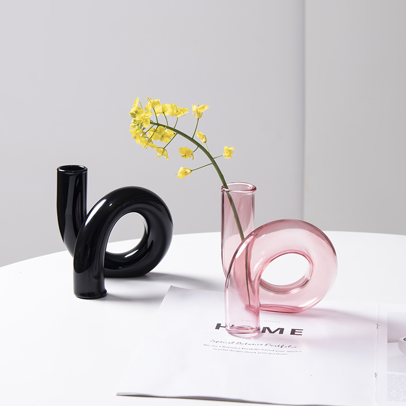 Flores de vidrio de forma diferente de color ornamentos de estilo nórdico irregular arreglos florales creativos para el hogar ornamentos de flor de sala de estar