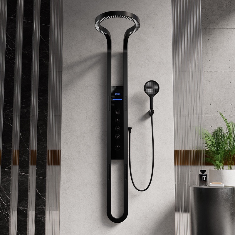 Seleccione estrictamente el conjunto de ducha de cobre completo baño doméstico de masaje de alta calidad cascada hueco de ducha de presurización digital