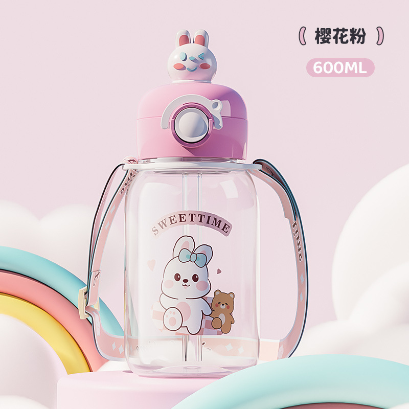 Tazas de plástico de gran capacidad de alta calidad de la cara para niños hervidor de agua de verano estudiantes lindos tazas de agua con cuerda taza de paja para mujeres