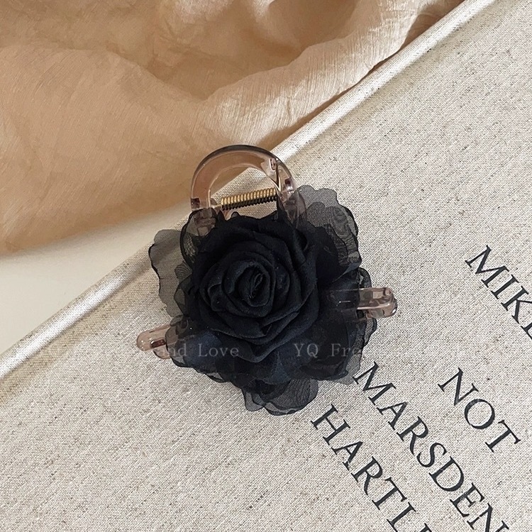 Satín de alta sensación, arco negro grande, clip de tiburón, toque de cabeza, clip de nube, clip de agarre, clip de cabello, tarjeta de cabello de mujer