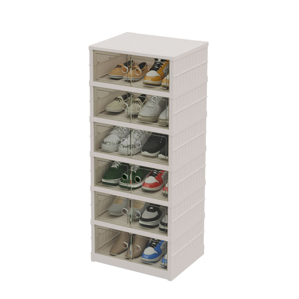 Caja de zapatos de almacenamiento doméstico con estante de zapatos plegable multifuncional sin instalación transparente multicapa ensanchada y móvil