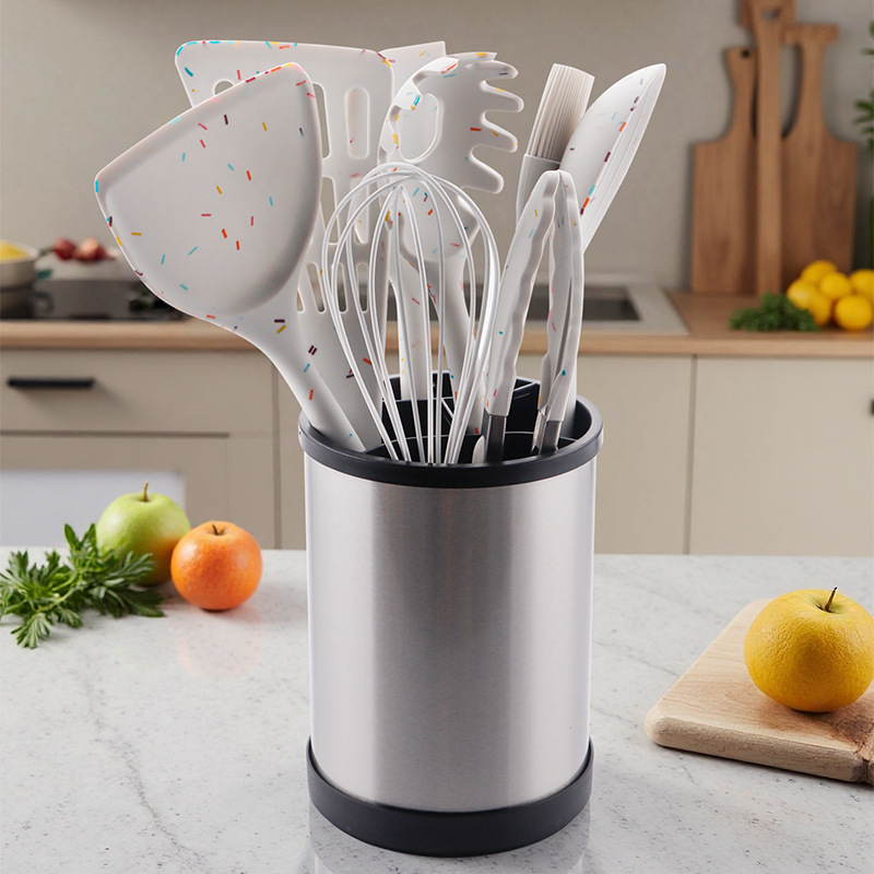 Tubo de almacenamiento de utensilios de cocina giratorio creativo, estante de almacenamiento de encimera de cocina, jaula para palillos domésticos, cubo de almacenamiento de vajilla