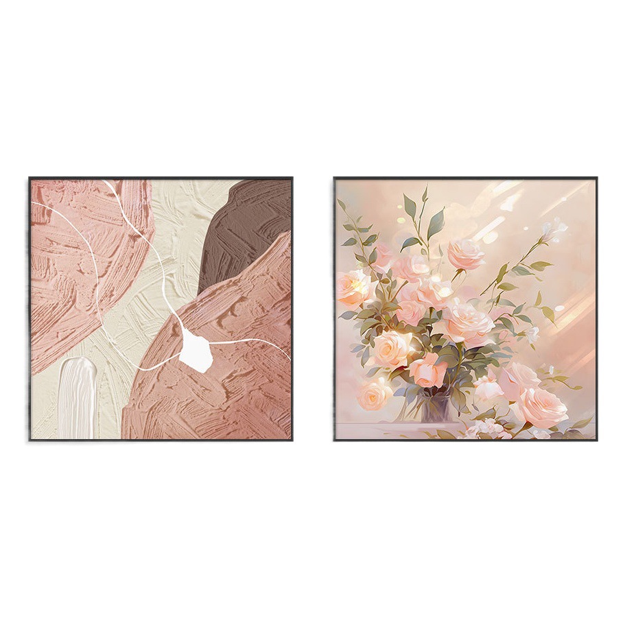 Cuadrado restaurante pintura decorativa flor minimalista moderna pintura colgante de dos partes pintura flash de estrella de cuero