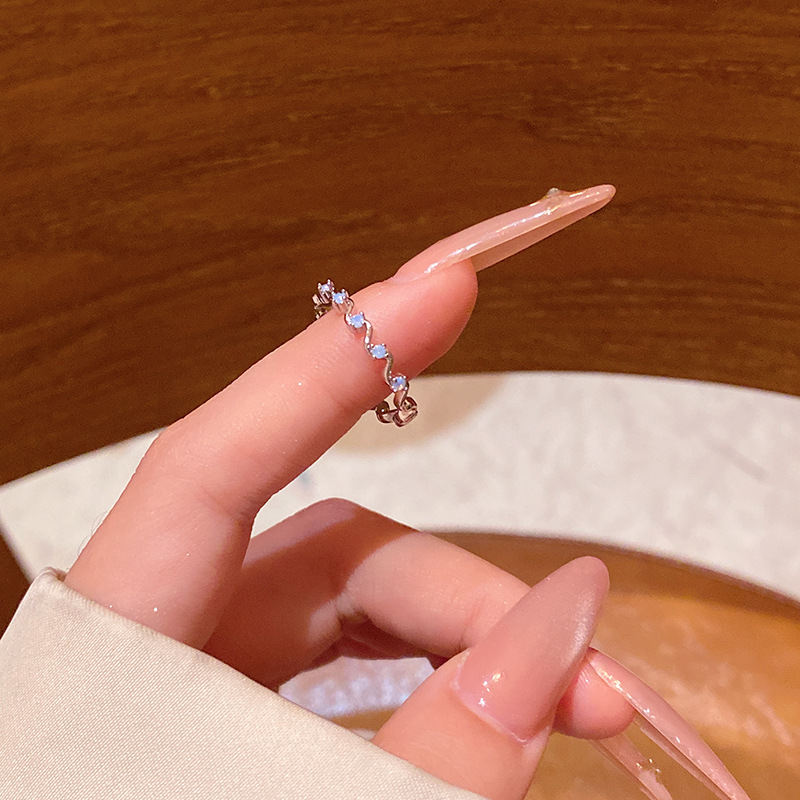 韓国の新鮮で絶妙なジルコンフラワーリング、女性用、開口部調整可能な人差し指リング、多用途で気質のあるラブリング