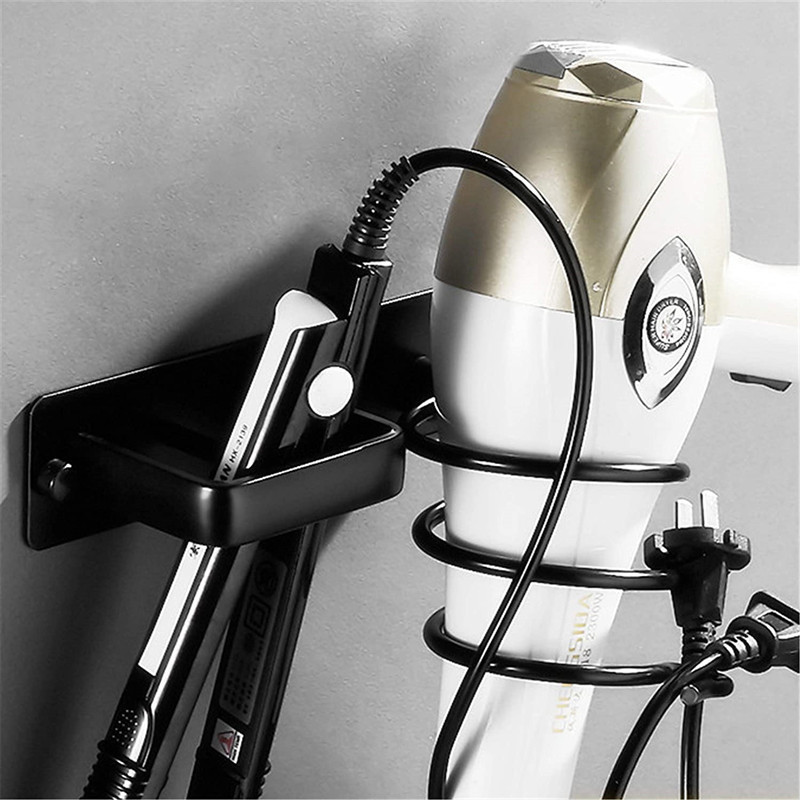 Space aluminum punch-free hair dryer rack storage rack air drum…