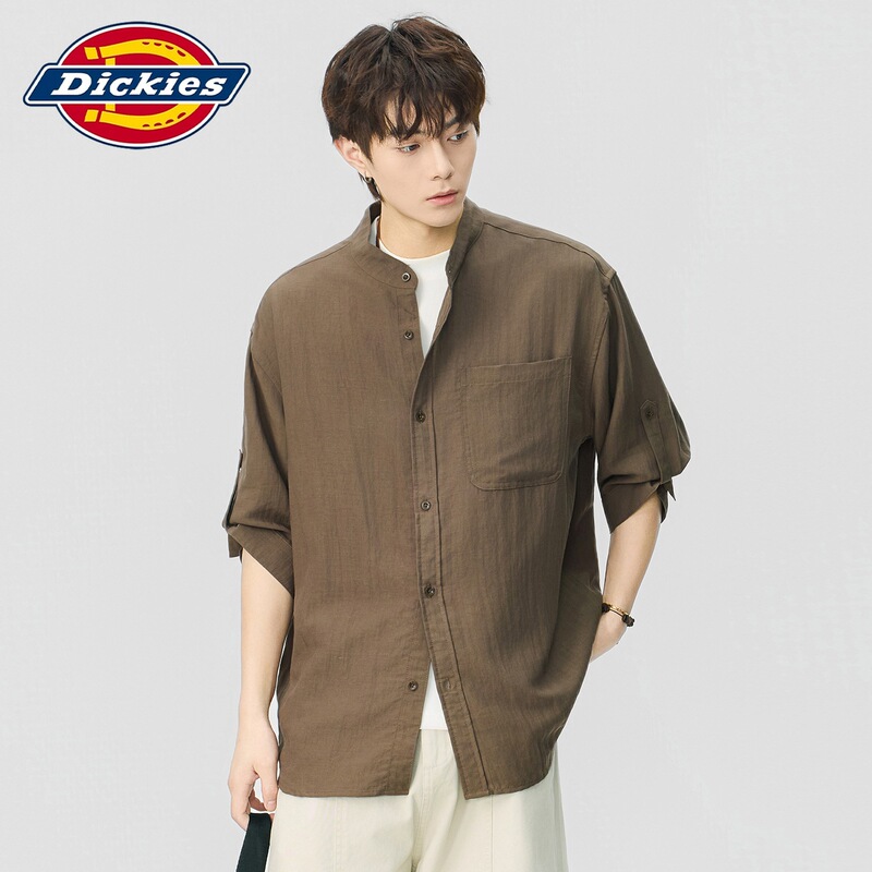 Dickies Special Edition Linen Short-Sleeved Shirt Men's Quarter-Sleeved Stand-Up Collar Cardigan Shirt Jacket 2026 Summer New Style