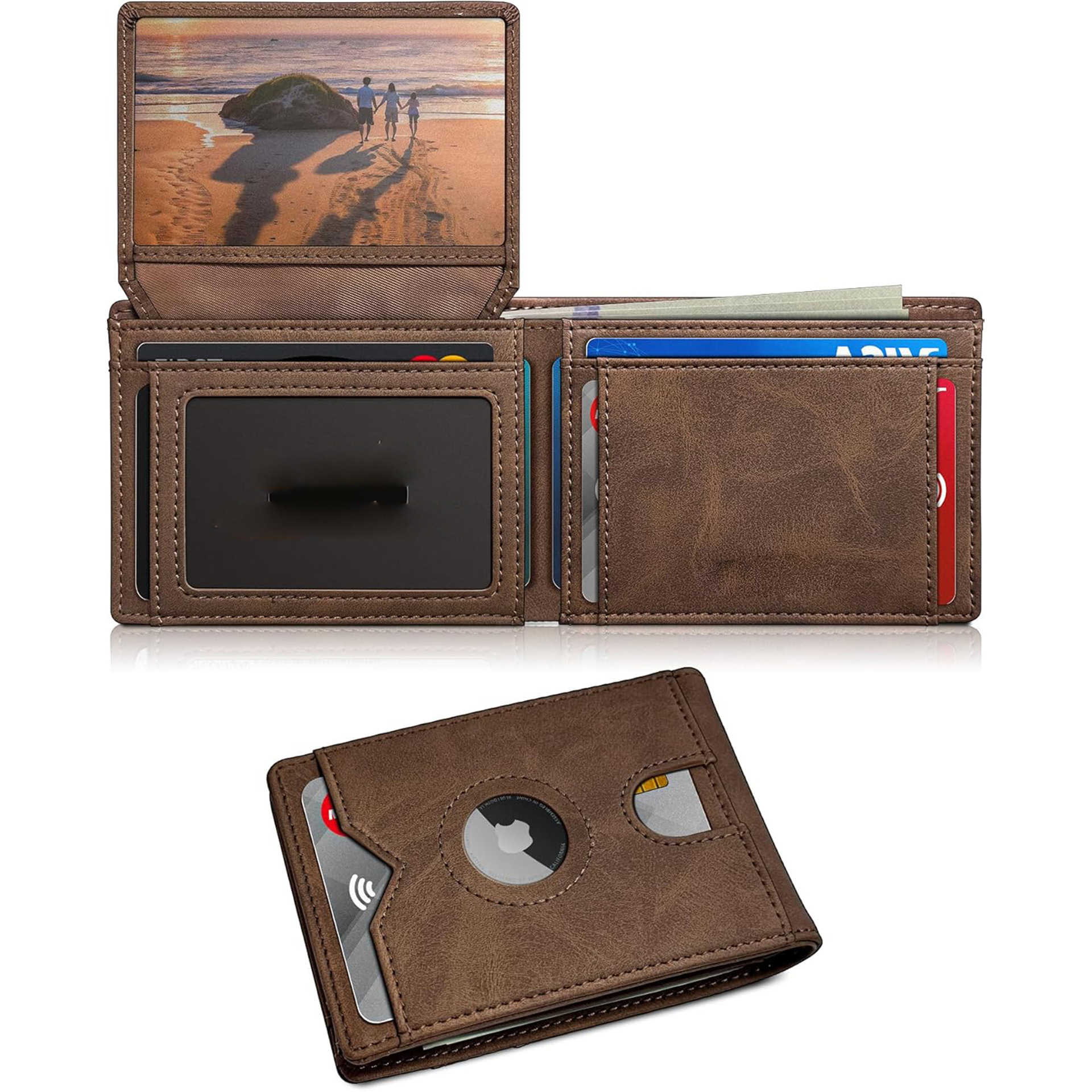 Cartera multi-tarjeta transfronteriza personalizada triple plegable con airtag posicionamiento cartera de cuero RFID anti-robo cartera de cepillo hombre