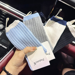 Korean Autumn/Winter New Double-Needle Colorblocked Fabric Label Socks for Men and Women, Ins Trendy Niche Collaborative Socks, Pure Cotton Mid-Calf Socks