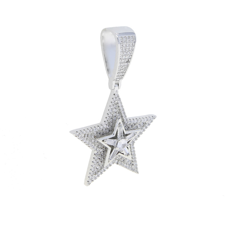 Copper Material Star Pattern Unisex Gender Inlay Design Hip-hop Cool Style Star Copper Inlay Zircon Pendant Necklace