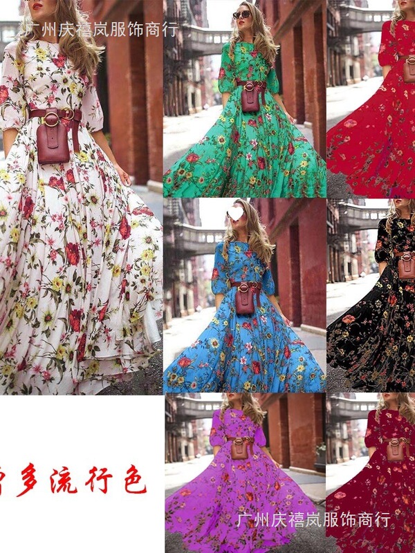 European and American Cross-Border Supply New Fashion Women's Clothing, Fashionable Printed Long Skirt, Bohemian Vacation Style Dress European and American Cross-Border Supply New Fashion Women's Clothing, Fashionable Printed Long Skirt, Bohemian Vacation Style Dress