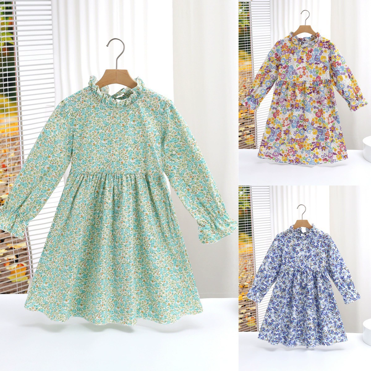 Платье с длинными рукавами для девочек Детское осеннее цветочное платье новое платье для девочек