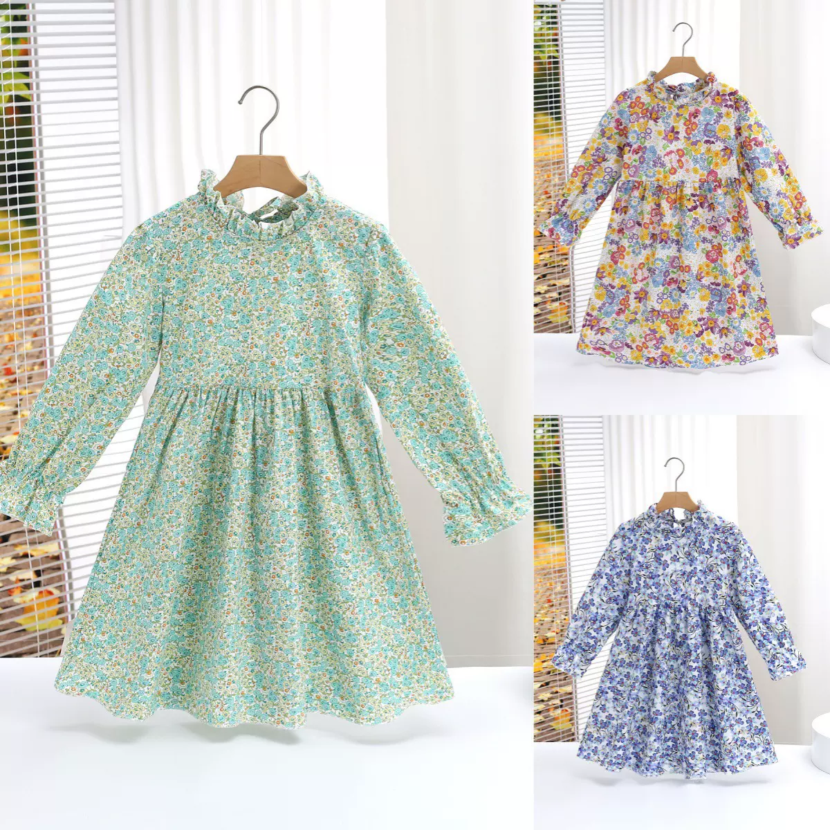 女童长袖连衣裙儿童秋季碎花裙新款中大童秋装公主裙春秋宝宝裙子