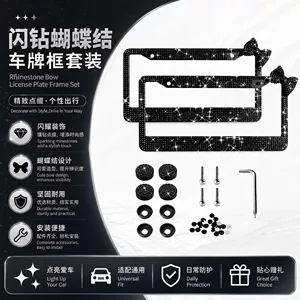 New cross-border model, US standard, diamond-embellished bow-shaped license plate frame, acrylic home car license plate protector, license plate holder