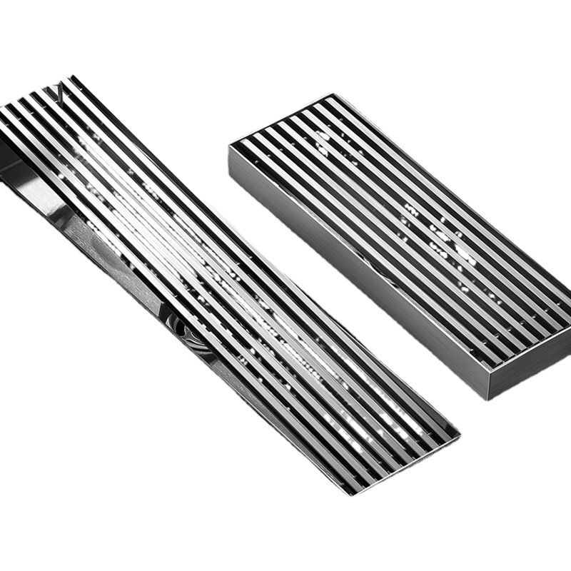 Pistola gris largo piso desagüe baño largo piso desagüe desodorante acero inoxidable 304 ducha fregadero fila lateral alargado