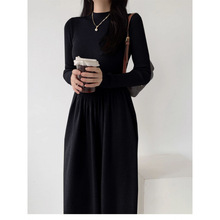 法式简约高级感针织连衣裙女秋冬新款配大衣打底大摆收腰毛衣长裙