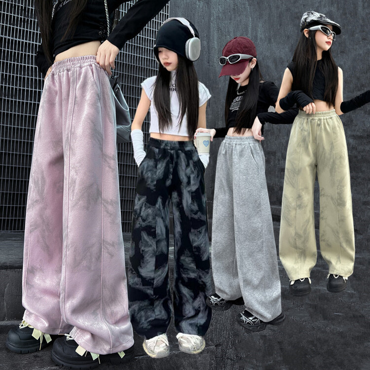 넥타이-염료 스포츠 바지 여자 바지 가을 새로운 캐주얼 와이드 레그 바지 투약 느슨한 스트레이트 바지 가을 머리