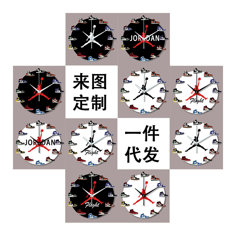 in stock aj wall clock 3D three-dimensional small shoes clock wall home creative clock manufacturers wholesale a generation of hair