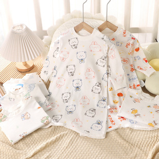 Baby Pajamas for All Seasons, Pure Cotton, Long-Sleeved One-Piece Pajamas for Men and Women, Kidsren's Anti-Kick Quilt, Home Clothes, Pajamas Dress