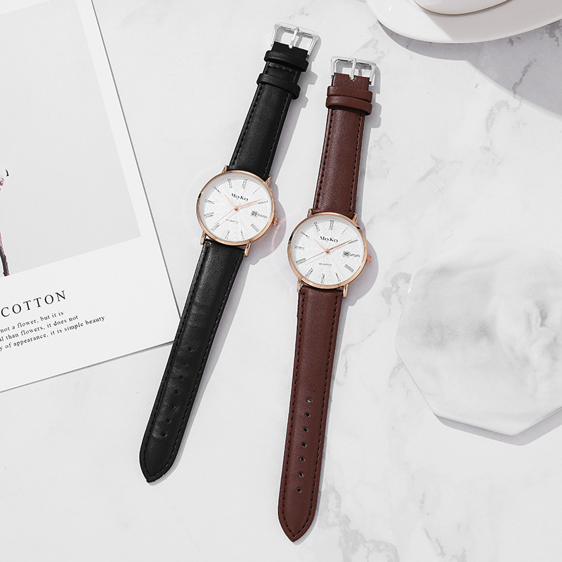 and Nordic minimalist fashionable large dial calendar men's belt quartz student watch_voghion.com