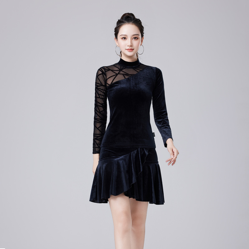 Latin Dance Dress Adult Women's Autumn and Winter New Style Dance Practice Performance Dress Velvet Long Sleeve suit