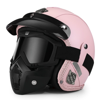 Motosiklet dəbilqələri – and winter pedal 3/4 helmet - m-pink-style-mirror-set-leave-a-message-to-change-to-a-transparent-mirror-free-brim-face-towel