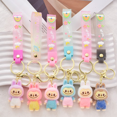 かわいい植毛labubuキーホルダーキーホルダーアクセサリー卸売りPVCソフト立体公仔ペンダント