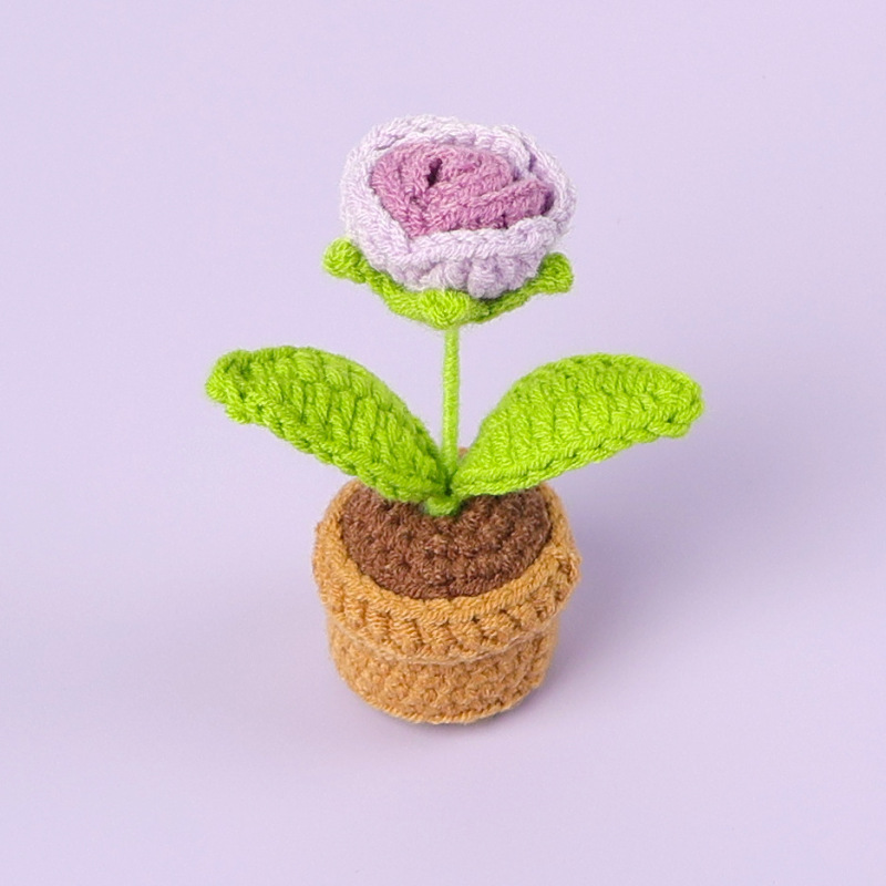 完成品クロスボーダー手作りウールかぎ針編み忘れなしひまわり模擬花鉢植えクリエイティブデスクトップ装飾品車の装飾造花|undefined