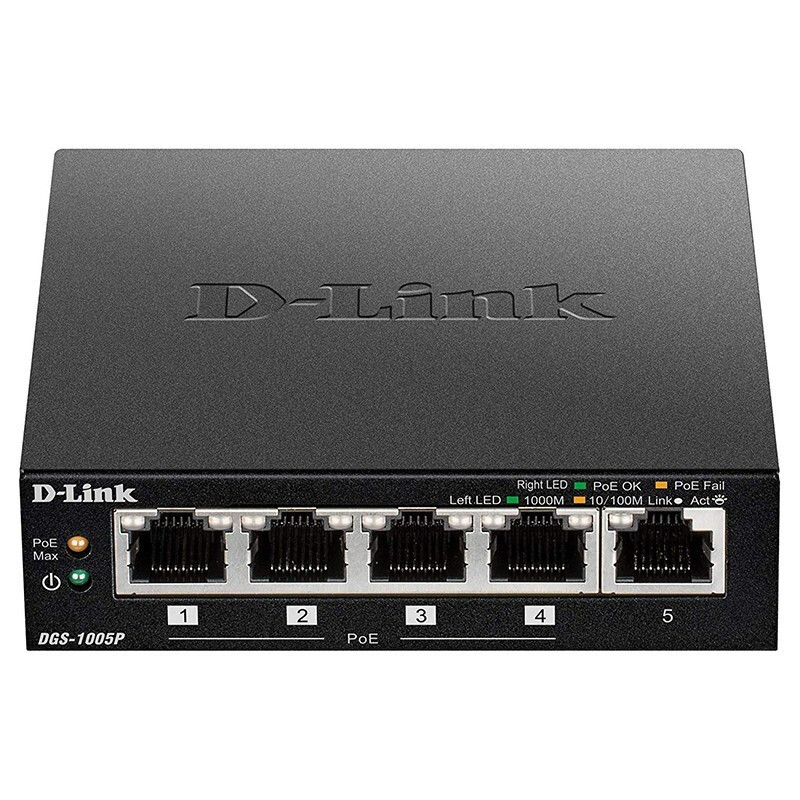 友讯（D-Link）DGS-1005P 5口全千兆非网管迷你钢壳4口POE供电网