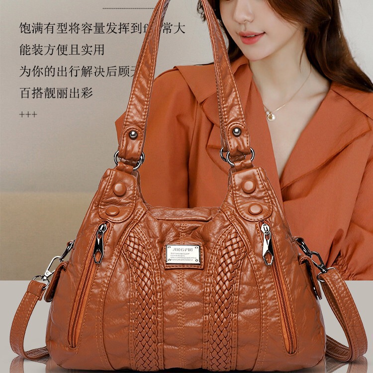 Yoroooi Women's Shoulder Bag European and American Retro Versatile Street Style Washed Shoulder Bag Casual Fashion