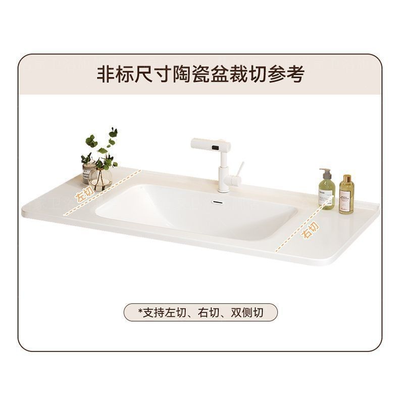 Ceramic oak integrated cream bathroom cabinet set, hand wash and washbasin, bathroom washbasin with rounded corners, smart washbasin Application Scenario