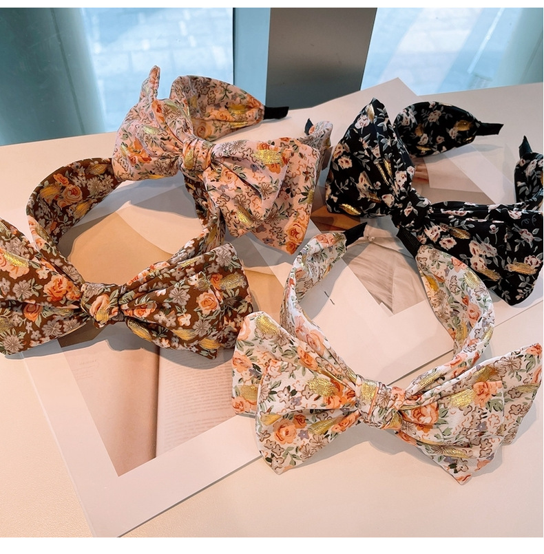 Retro Floral Double Bow Headband display picture 20