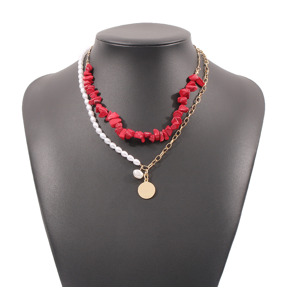 Fashion Natural Stone Disc Pendant Splicing Chain Double-layer Necklace display picture 11