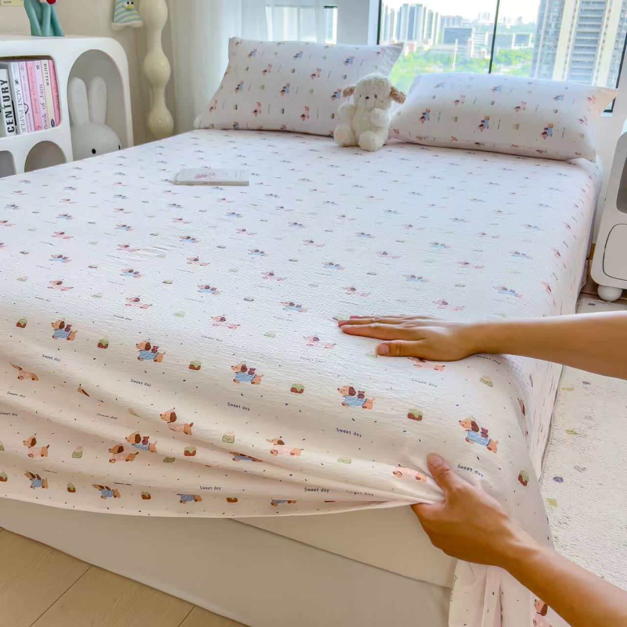 Jacquard gaza de lavado de agua cuatro piezas de cubierta de edredón teñido cubierta de edredón de tres piezas cubierta de sábanas cubierta de almohada de clase madre y bebé