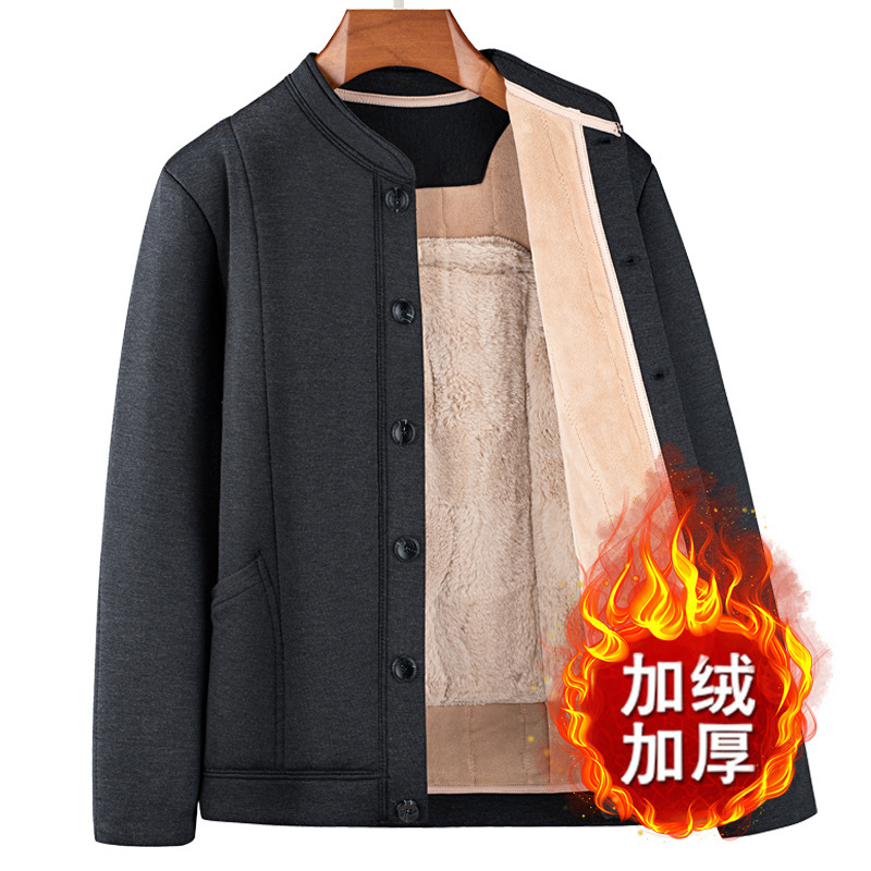 Middle-Aged and Elderly Men's Warm Cotton-Padded Jacket with Velvet and Thickeneded Daddy's Winter Clothing Lining Camel Velvet Cotton Jacket Grandpa's Cotton Pants